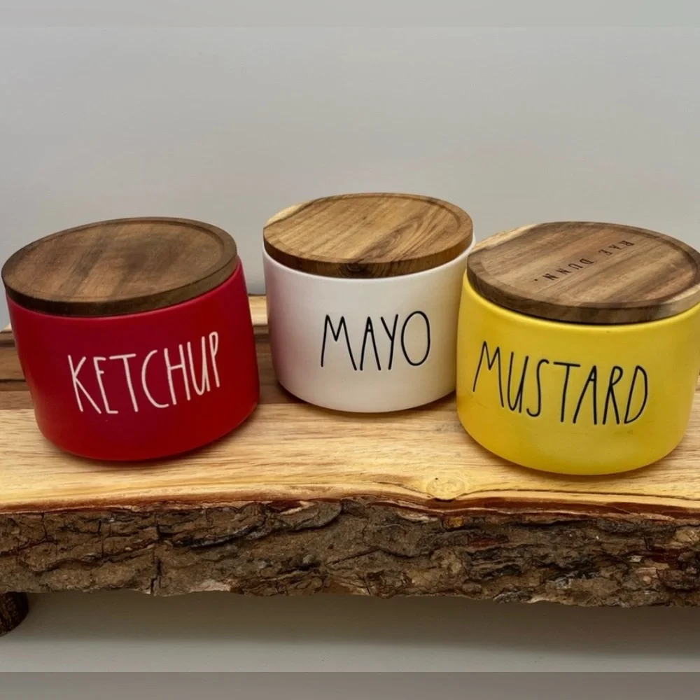 RAE DUNN ceramic condiments stackable for Ketchup, Mayonnaise, and Mustards!!! - Picture 5 of 7